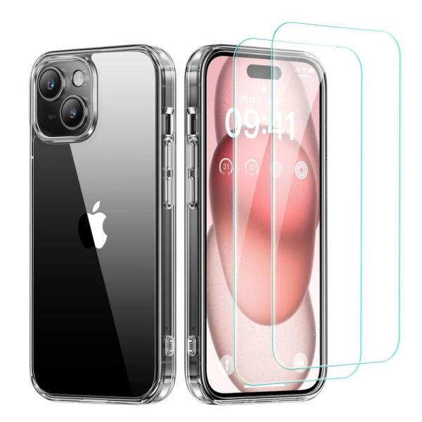 NIMASO ガラスフイルム + ケース iPhone 15 用 強化ガラス 保護フィルム ２枚セッ...