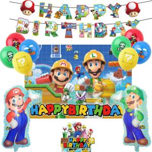 マリオ誕生日飾り 風船バルーン マリオタペストリー HAPPYBIRTHDAYガーランド 子供バースデーパーティー飾り付け キャラクターケー｜br-market