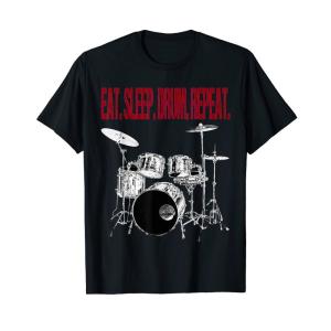 Funny Eat Sleep Drum Repeat Drummer Drumkit ドラムセット Tシャツ｜br-select-store