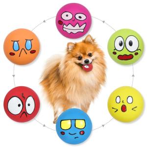 Adusa 犬噛む 鳴く ボール おもちゃ フェイス フェッチ プレイ トイ 子犬用 小型 中型 ペット 犬 (6個)｜br-select-store