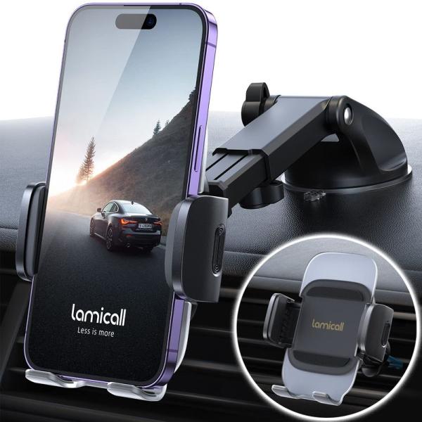 革新的デザイン 2in1 車載 スマホホルダー Lamicall アクリル表面 ダッシュボード 粘着...