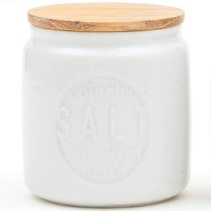 SALIU キャニスター 日本製 | 保存容器 | 陶器 | チーク | 木蓋 | 420ml | ギフト | インテリア (ソルト 白)｜br-select-store