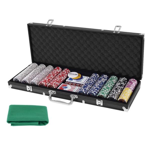 GYMAX ポーカーチップ 500枚 カジノチップ ポーカーセット チップ 数字入り トランプ付き ...