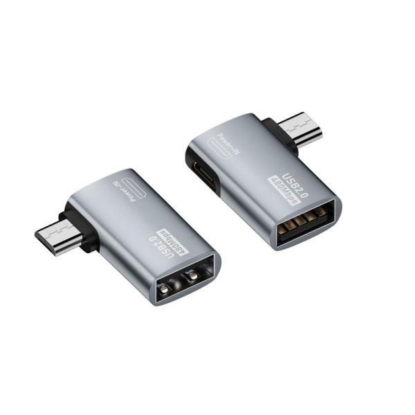 Micro OTGアダプター 2個入り 90度左右角度マイクロ USB 2.0 Micro USBオ...