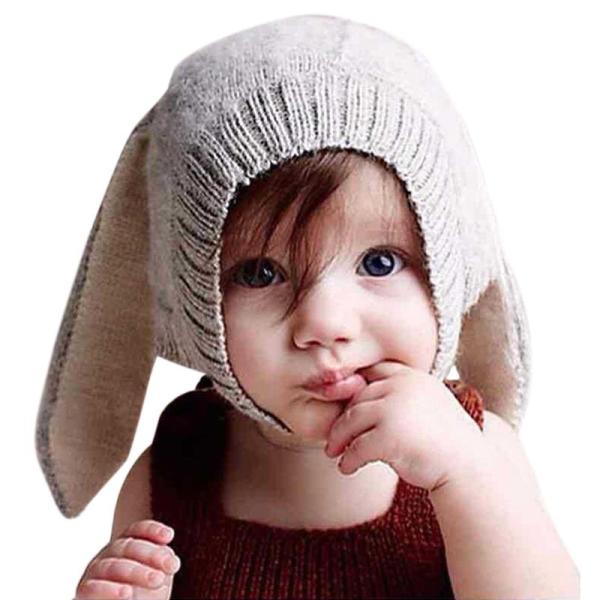 (Rarihima) ニット 帽 赤ちゃん うさぎ 耳 防寒 (グレー) 帽子 子供 ベビー