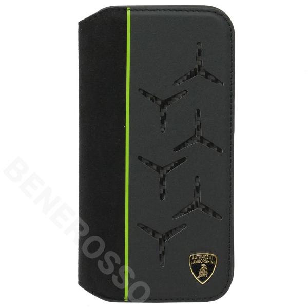 ランボルギーニ iPhone14Pro レザー ブックタイプケース アヴェンタドール D12 グリー...