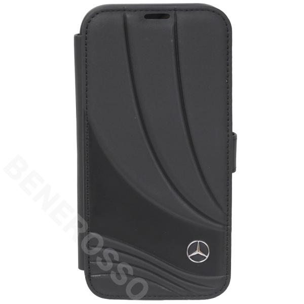 メルセデスベンツ iPhone 15 レザー ブックタイプケース NEW WAVE III ブラック...