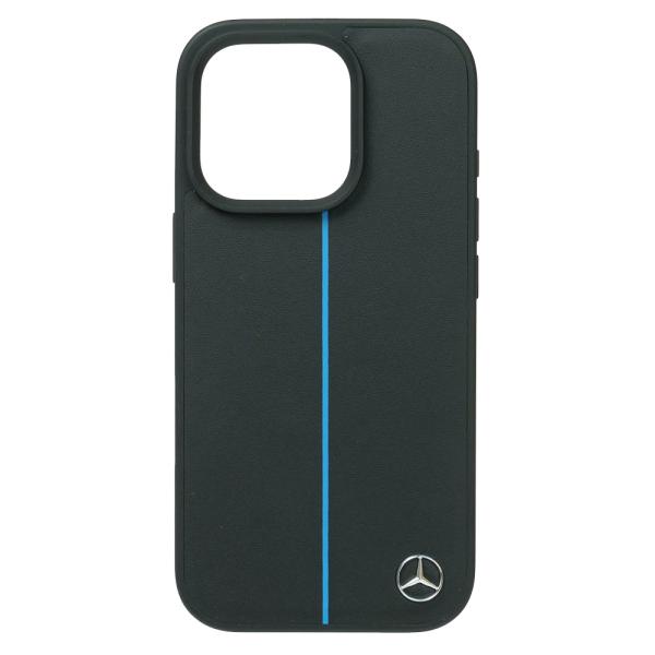 メルセデスベンツ iPhone 16Pro マグセーフ ブルーライン レザーバックカバー ブラック ...