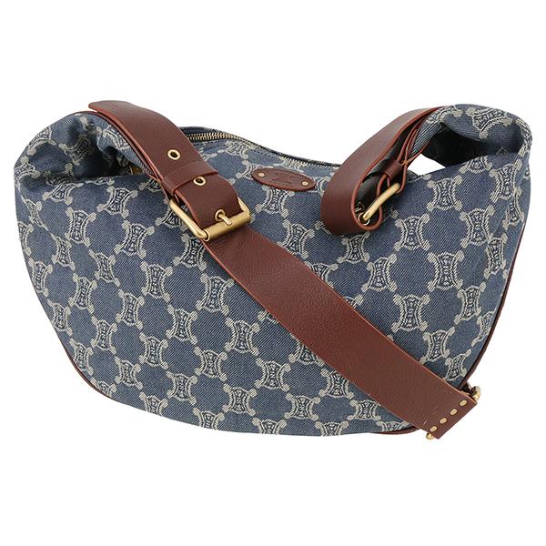 セリーヌ ショルダーバッグ マカダム デニム ブルー ブラウン 156688