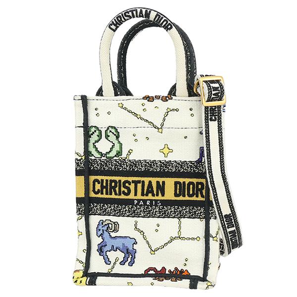 ディオール DIOR ブックトート ミニ フォンバッグ ショルダーバッグ エンブロイダリー キャンバ...