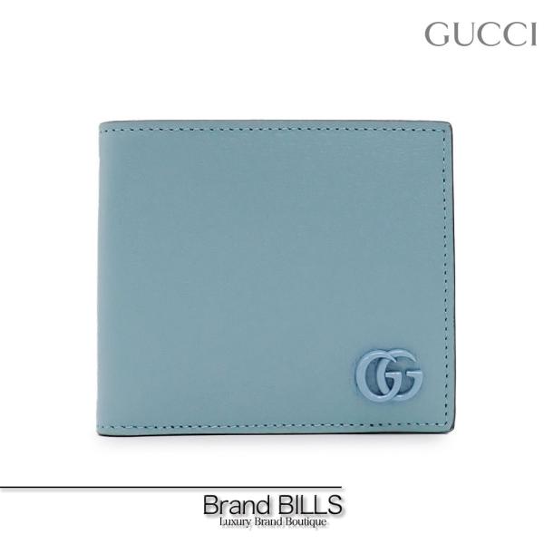 未使用品 GUCCI ダブルG レザー コインウォレット 折り財布 428725 ライトブルー 水色...