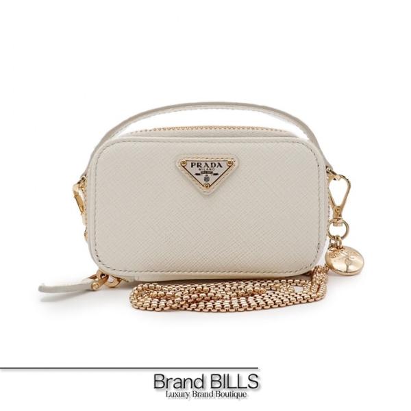 未使用品 PRADA プラダ トライアングル ミニポーチ 1NR025 サフィアーノ ホワイト レデ...