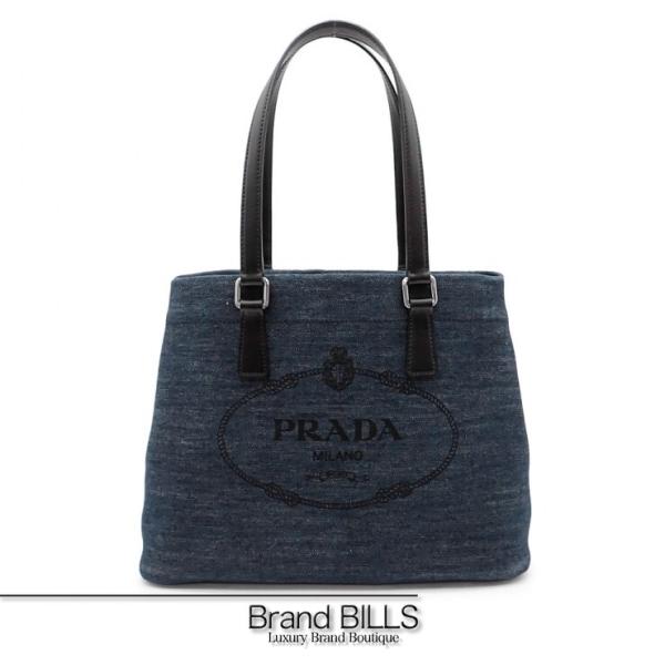 未使用品 PRADA プラダ トートバッグ 1BG356 デニム ヴィッテロ BLUE NERO ブ...