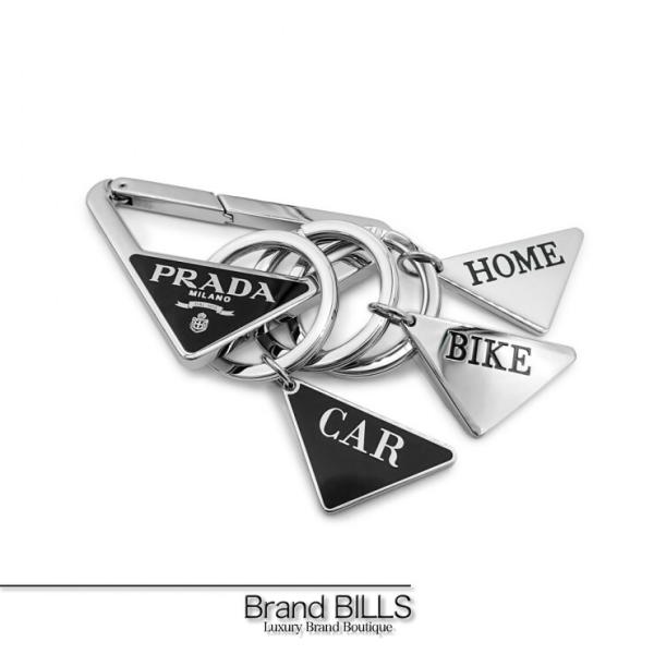 未使用品 PRADA プラダ メタルキーチェーン 2PS065 スティール エナメル  トライアング...