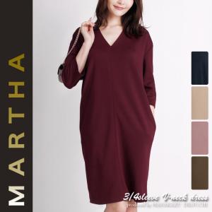 ワンピース レディース カシュクール  MARTHA マーサ 体型カバー  ひざ丈ワンピース 長袖 Vネック カシュクールワンピース 大きいサイズ 膝丈 きれいめ 16139