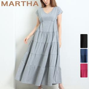 ワンピース ワンピ ロングワンピ MARTHA マーサ マキシ フレア 半袖 レディース ひざ丈 膝丈 ミモレ丈 大人 上品 部屋着 大きいサイズ ディナー ランチ 16770
