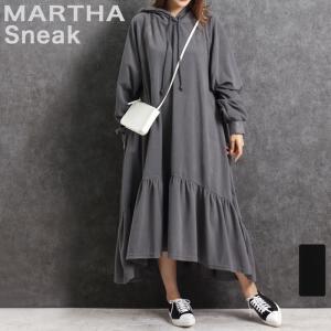 ワンピース パーカー フード MARTHA マーサ フーディー フリース 長袖 ロング丈 おうち着 ワンマイル 大人 上品 L 大きいサイズ ブラック グレー aw 16913｜brand-brand