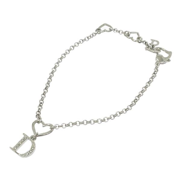 Dior ディオール メタル ラインストーン Dロゴ ハートブレスレット シルバー 591222 ブ...