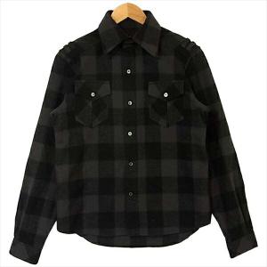 ロエン ROEN バックスカルスタッズ ブロックチェック ウールシャツ 長袖 シャツ 長袖シャツ グレー系 46 【中古】｜brand-life