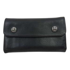 CHROME HEARTS クロムハーツ（原本無） WAVE CROSS BALL ウェーブ クロスボールボタン レザー ウォレット 財布 ブラック系【中古】｜brand-life