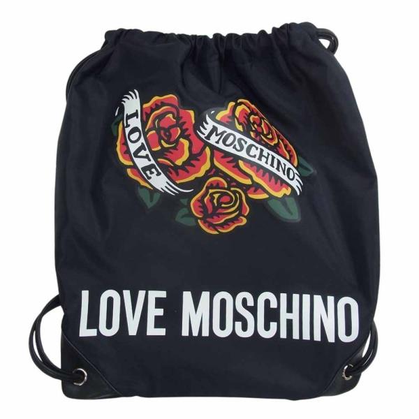 モスキーノ MOSCHINO  巾着 ナイロン プリント リュック ドロー ストリング リュック ブ...