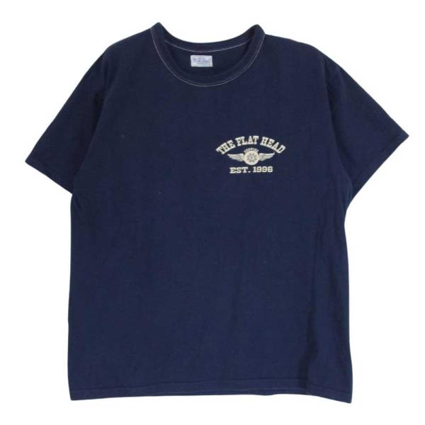 THE FLAT HEAD ザフラットヘッド バックプリント ロゴ 半袖 Tシャツ ネイビー系 42...