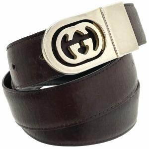 グッチ GUCCI ベルト ハトメタイプ Gバックル レザー 80 32 黒