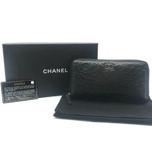 CHANEL（シャネル） ラウンドファスナー長財布 レザー ブラック×レッド