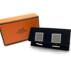 HERMES エルメス カフス スクエア シルバー × ブラック 箱あり 美品 K22｜brand-msfam555