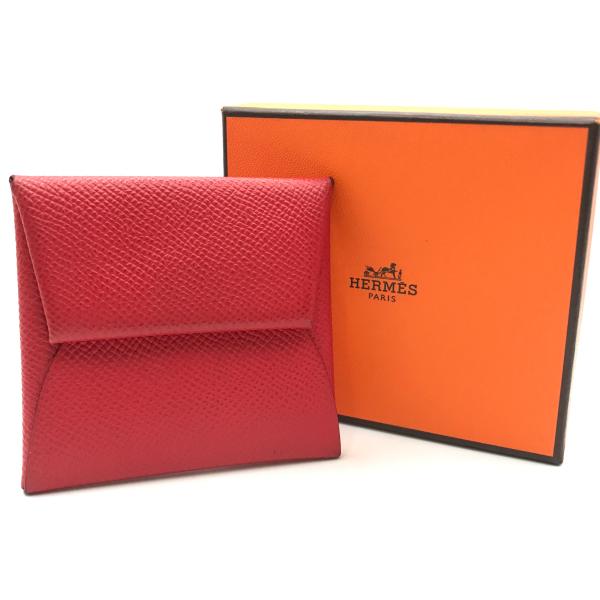 良品 HERMES エルメス バスティア エブリン レッド シカク R 刻印 コインケース k733