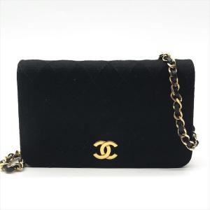 良品 CHANEL シャネル ココマーク マトラッセ コットン チェーン ショルダー バッグ プッシュロック 肩掛け レディース ブラック k7539