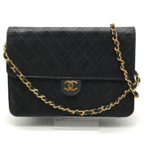 良品 CHANEL シャネル ココマーク ラムスキン レザー マトラッセ プッシュロック チェーン ショルダー バッグ 鞄 かばん ブラック a7809 CHANEL - 良品 CHANEL シャネル ココマーク ラムスキン レザー