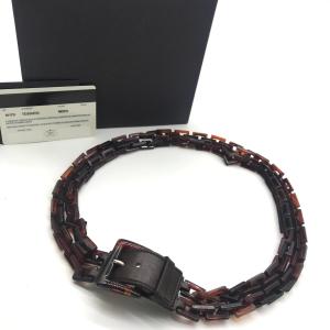 PRADA プラダ レザー べっ甲調 プラチェーン 2連 ベルト 茶色 展示品 M11813｜brand-msfam555