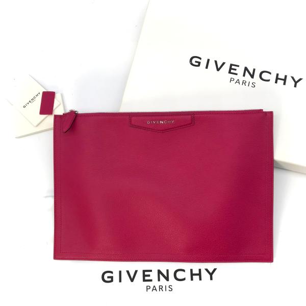GIVENCHY ジバンシー レザー ロゴ アンティゴナ クラッチ バッグ ピンク 未使用保管品 M...