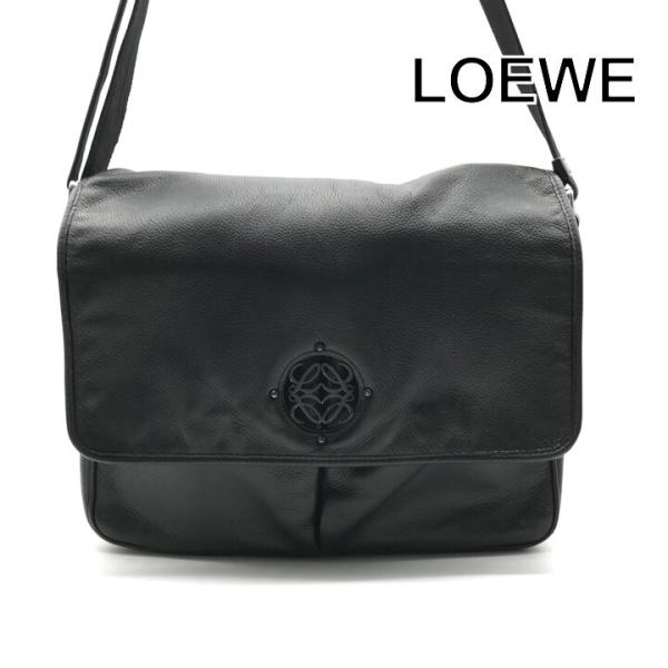 美品 LOEWE ロエベ マイア レザー ショルダー バッグ 斜め掛け ブラック アナグラム ユニセ...