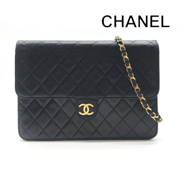 美品 CHANEL シャネル ココマーク ラムスキン レザー チェーン ショルダー バッグ ブラック...