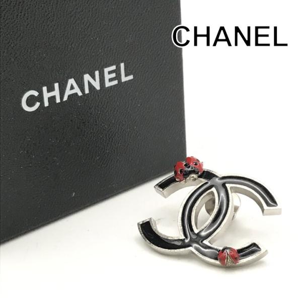 超美品 CHANEL シャネル ココマーク てんとう虫 ブラック SV 04P ピンブローチ ブラン...