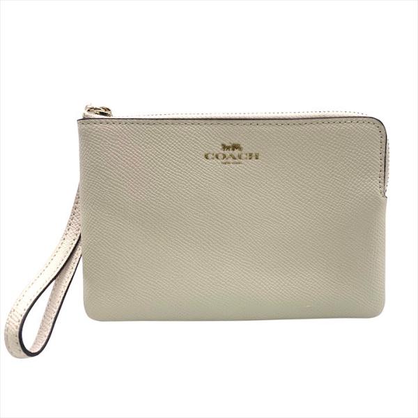 美品 COACH コーチ レザー ポーチ ストラップ付 ホワイト レディース コインケース 財布 カ...