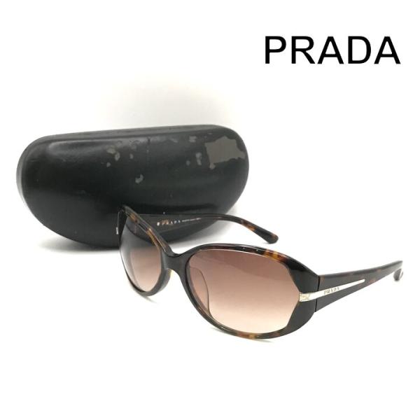 美品 PRADA プラダ ロゴ入り サングラス アイウェア べっ甲 ブラウン レディース ケース付 ...