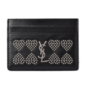 サンローラン カードケース/名刺入れ YSL SAINT LAURENT ハートモチーフ スタッズ　レザー ブラック｜brand-pit