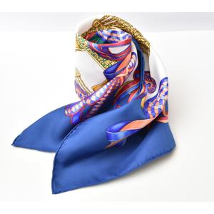 エルメス スカーフ HERMES スカーフ カレ90 シルクツイル リボンモチーフ ブルー/ホワイト｜brand-pit