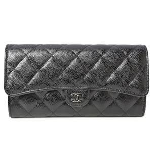 シャネル 財布 AP0241  CHANEL 長財布 タイムレス・クラシック マトラッセ キャビアスキン ブラック/ボルドー｜brand-pit