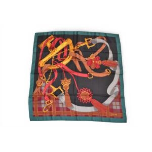 セリーヌ スカーフ ヴィンテージ CELINE スカーフ カレ90 タッセル グリーン/レッド/ブラ...