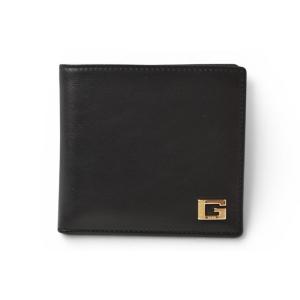 グッチ 財布 美品 ヴィンテージ メンズ GUCCI 折財布 レザー ブラック/ゴールド 034.2...