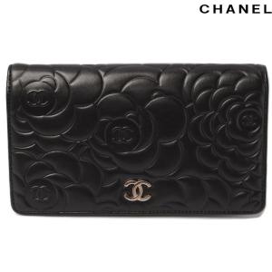 シャネル CHANEL　長財布　カメリア　型押し　A36544　ラムスキン　ブラック　シルバー金具｜brand-pit