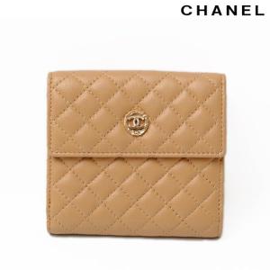 CHANEL　シャネル ダブルホック式折財布　キルティング　ベージュ/ベビーピンク　A47503｜brand-pit