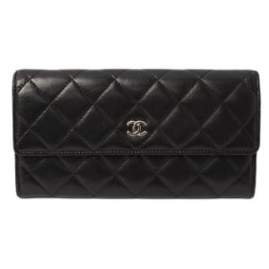 シャネル 財布 マトラッセ CHANEL 長財布 ラムスキン ブラック/ボルドー シルバー金具　A50096｜brand-pit