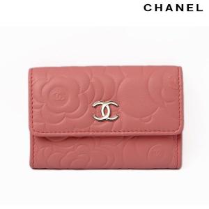 CHANEL シャネル  コインケース/カードケース　A50088 カメリア型押し　ラムスキン　ローズピンク　シルバー金具｜brand-pit