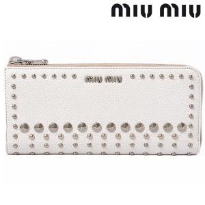 miu miu ミュウミュウ 長財布 5M1183 L字ファスナー付 MADRAS BORCHE/マドラス　スタッズ付　BIANCO/ホワイト｜brand-pit