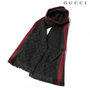 グッチ マフラー GUCCI VERBIER ウール/シルク  グレー/グリーン/レッド　147351 4G704 1166｜brand-pit